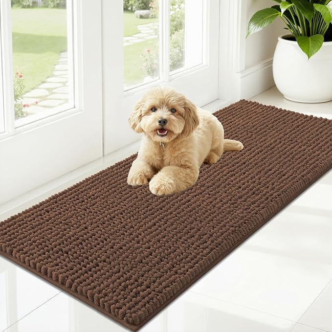 OLANLY Dog Door Mat for Muddy Paws 47x20, Extra Absorbent Chenille Mud Mat | Mocha, Absorbs Moisture and Dirt, Non-Slip Machine Washable Doormat, Quick-Drying Indoor Entryway Floor Mat for Dogs