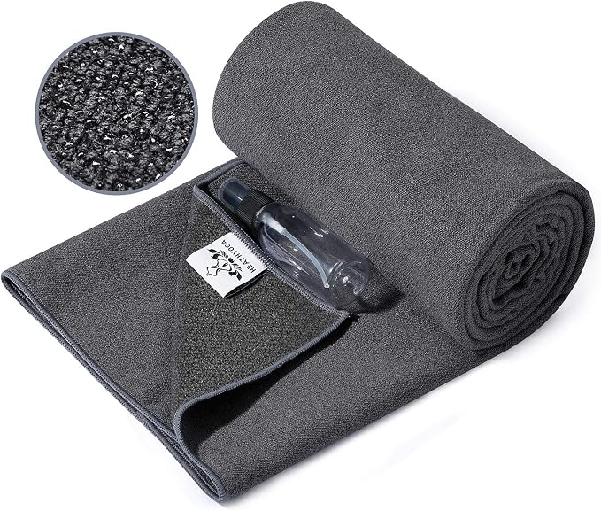 Heathyoga Yoga Mat Towel Non Slip for Hot Yoga Towel with Silicone Grip & Free Spray Bottle, 72"X26" Extra Large Microfiber Yoga Towel for Bikram, Pilates, Fitness