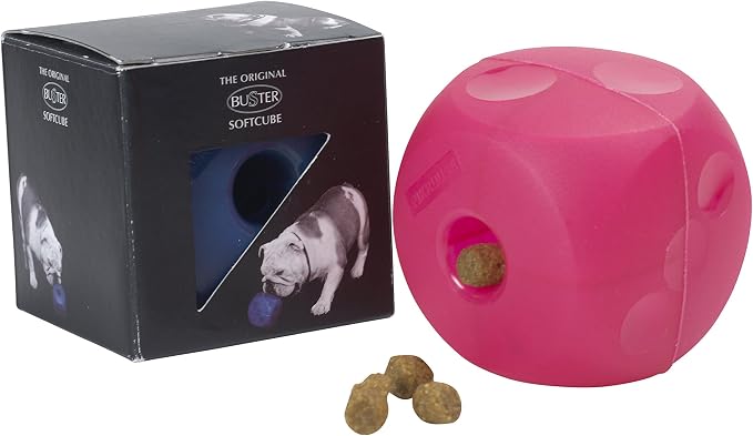 Kruuse Buster Soft Mini Feeder Cube for Dogs - Dog Feeder Toy - Canine Slow Food Feeder - Magenta Red