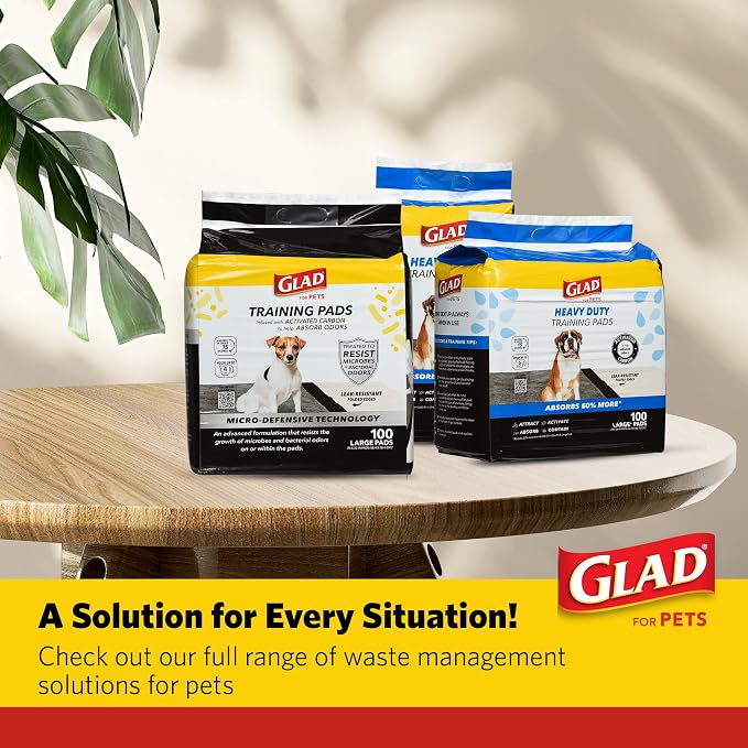 Glad for Pets Activated Carbon Training Pads, Anti-Microbial, 30 Ct, 6-Pk | 6-layer, leak-proof pads with odor control technology, 23 x 23 in coverage for indoor potty training