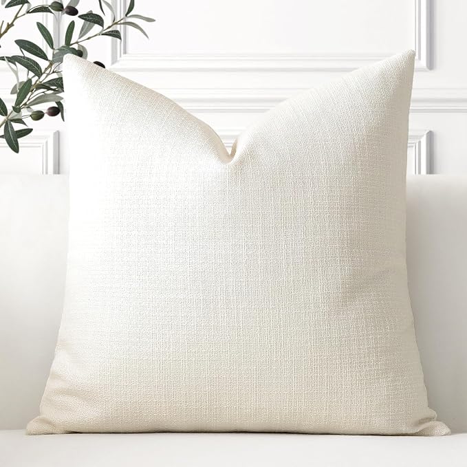 OTOSTAR Linen Throw Pillow Cover Set of 1 Decorative Square Pillowcases Cushion Covers 20x20 Inch for Home Decor Sofa Bedroom Car 50 x 50CM Cream Beige