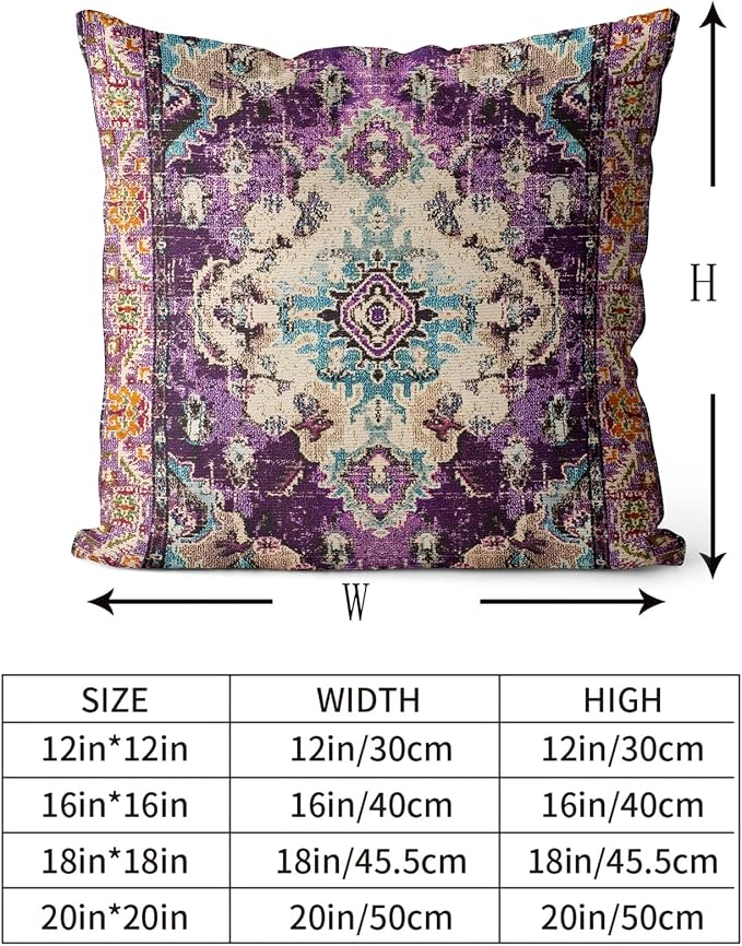 Snycler Boho Throw Pillow Covers 16x16 inch Set of 2 Boho Rug Carpet Double Sided Pattern Cotton Soft Pillow Case Cushion Cover Pillowcase for Couch Sofa Bed Decorative (Purple)