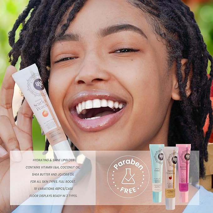 Rosee Lip Gloss Vegan & Cruelty Free Treatment, Professional Make up, Long Lasting Glossy with Shea Butter, Moisturize, Protect & Smooth, High Shine, Non-Sticky (m. Scarlet Peach, 0.5)