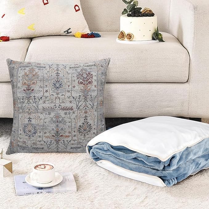 Boho Throw Pillow Covers 18x18 inch Set of 2,Soft Pillowcases Bohemia Carpet Printing Pattern Decorative Sofa Living Room Bed Square Pillow Case Cushion Cover-Gray Flower