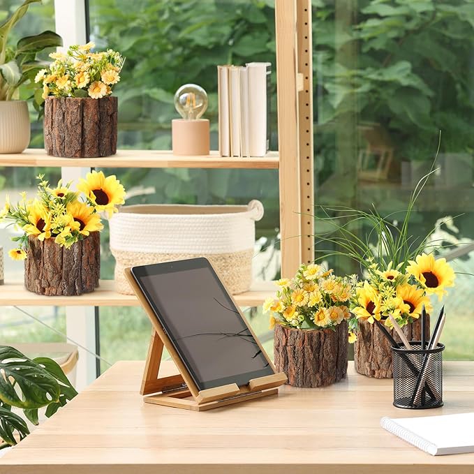12 Pcs Wooden Vase for Centerpieces Wedding Flower Table Centerpieces Woodland Party Decor Rustic Farmhouse Bark Stump Buckets Vintage Planter Pots for Garden Baby Shower Window Home (Large)