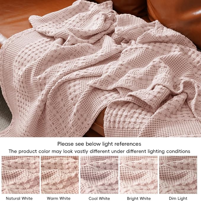 PHF 100% Cotton Waffle Blanket Twin Size, Lightweight Breathable Summer Blanket for Hot Sleepers, Pre-Washed Soft Layer for Bed, Dorm, Couch & Guest Room, Home Decor Gift, 66"x90", Pink/Mauve