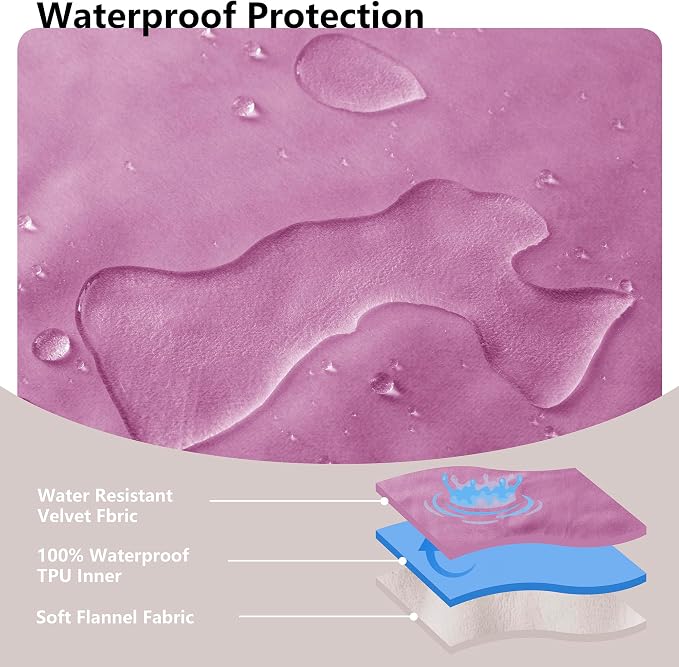 Waterproof Blanket - Reversible Dog Throw as Furniture Protector | Soft Velvet & Flannel, TPU Leak-Proof Liner, Machine Washable, Fits Couch and Bed, 68" x 82", Purple/Cream