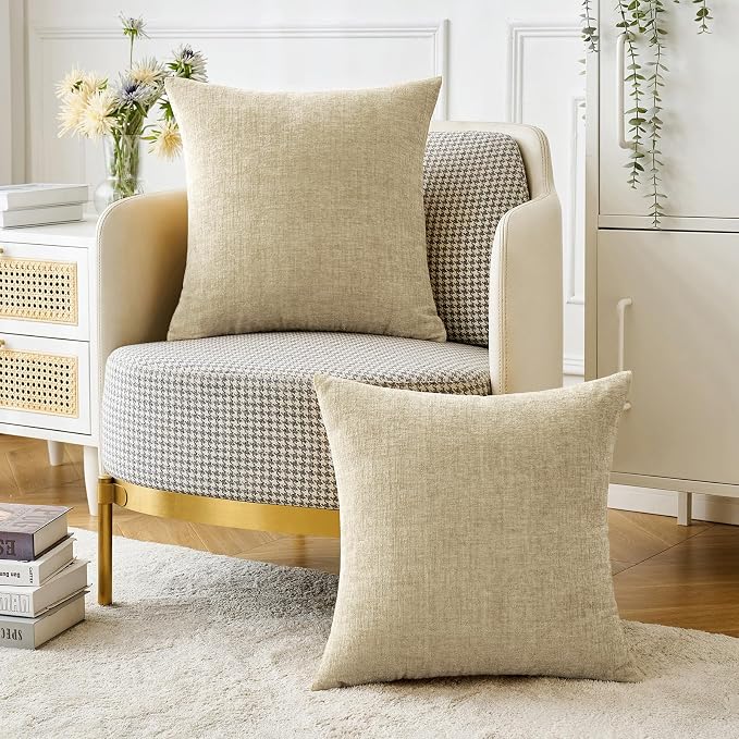 MIULEE Soft Chenille Throw Pillow Covers Beige 20x20 Inch Pack of 2 | Modern Home Decor, Classic Decorative Pillows, Solid Dyed Cases, Boho Couch Cushion Covers for Sofa Bed Living Room