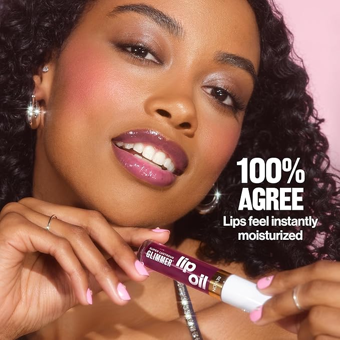 REVLON Super Lustrous Glimmer Lip Oil, Moisturizing & Tinted, Shiny Finish, Made with Plant-Based Squalane, 004 Gone Rose, 0.13 fl oz