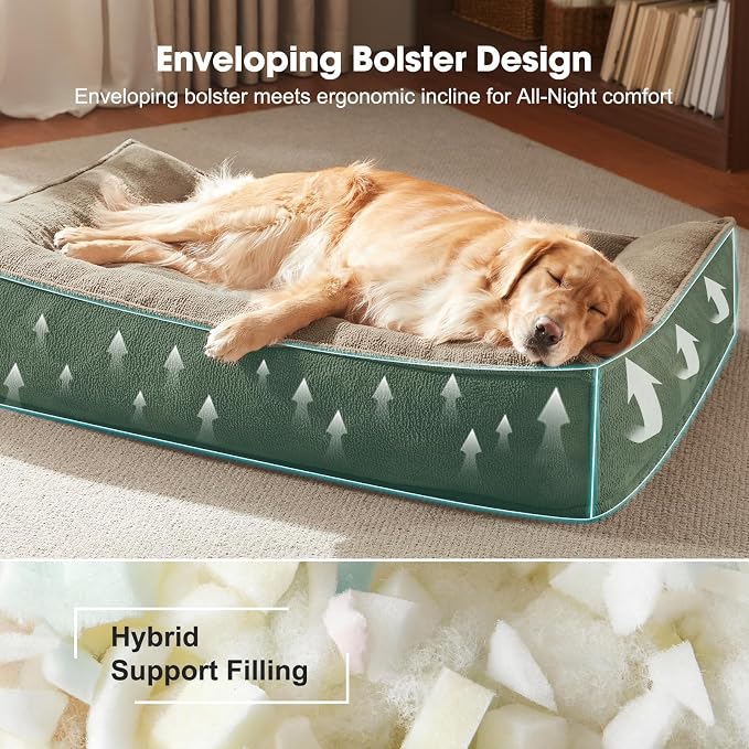 FURTIME XXL Orthopedic Dog Beds Large Sized Dog, Extra Thick Dog Couch 48" | Supportive Pet Sofa, Ergonomic Slant Dog Beds with Removable Washable Cover, Ultra Soft Surface & Non-Slip Bottom, Brown