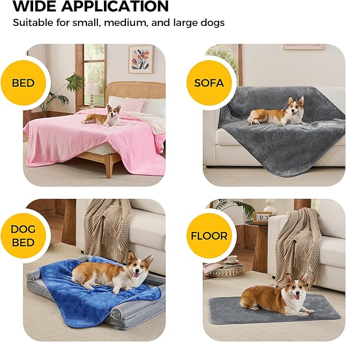 Sunheir Waterproof Dog Blankets for Extra Large Dogs - Cat Blanket Washable for Couch Protection, Soft Sherpa Fleece Puppy Throw Blanket to Prevent Urine Leaks & Protects Furniture, 50"X 60", Pink