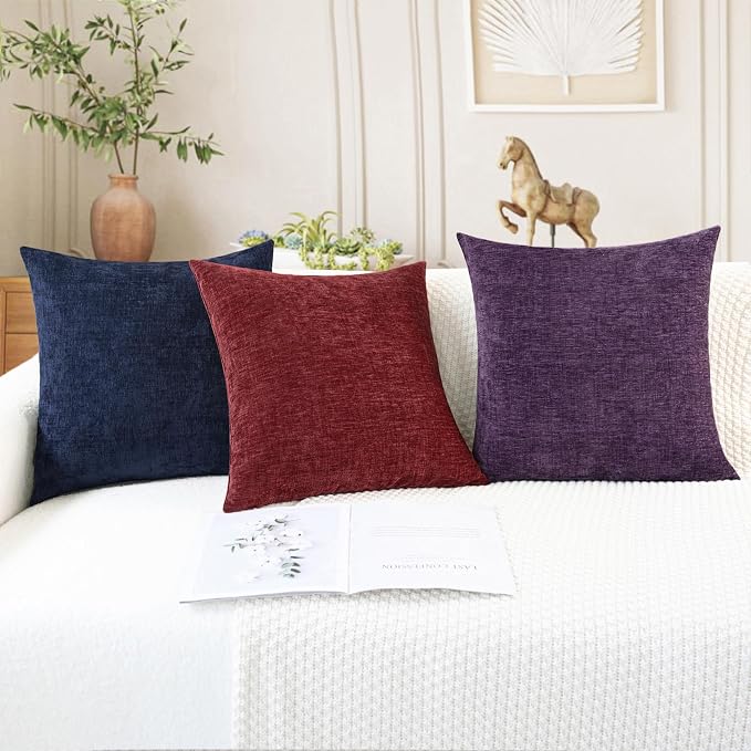 CaliTime Decorative Couch Throw Pillow Covers 24 X 24 Inches Navy Blue | Pack of 2, Cozy Chenille Cushion Cases for Sofa Bed Living Room Farmhouse Home