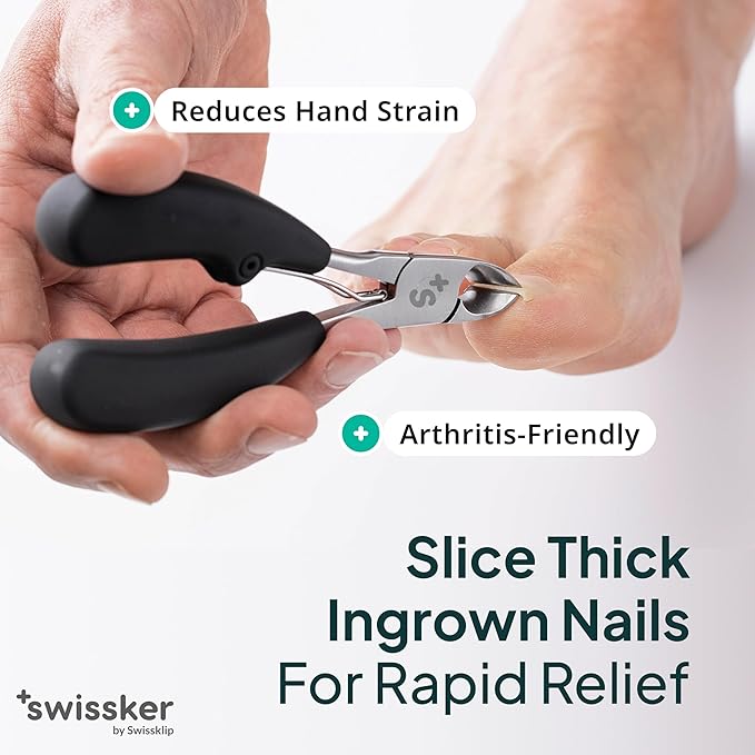 Swissker by Swissklip Heavy Duty Toenail Clippers for Men and Women – Professional Ergonomic Large Toe Nail Cutter & Trimmer for Thick Nails Seniors, Long Handle Toe Nail Clipper