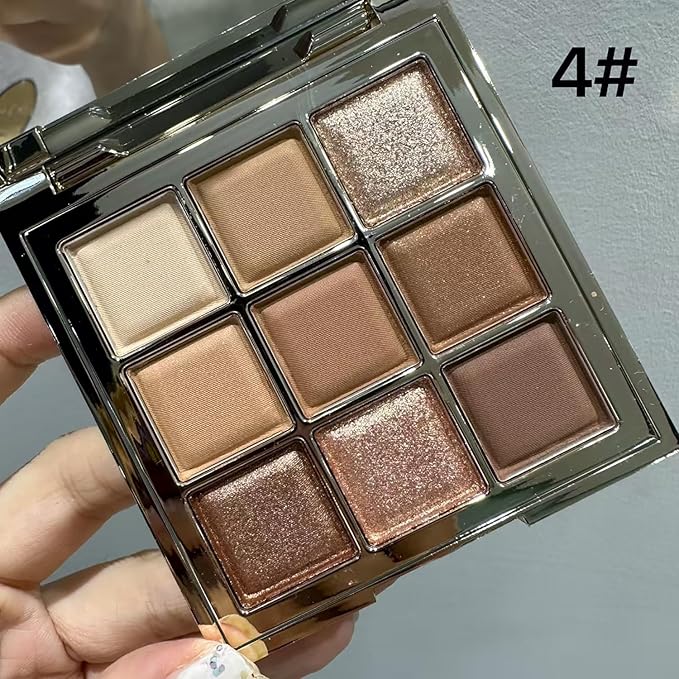 9 Colors Eyeshadow Palette, Matte & Shimmer & Glitter Eye Shadow, Highly Pigmented Silky Smooth Powder Waterproof Long Lasting Makeup Palettes. (Color 4)