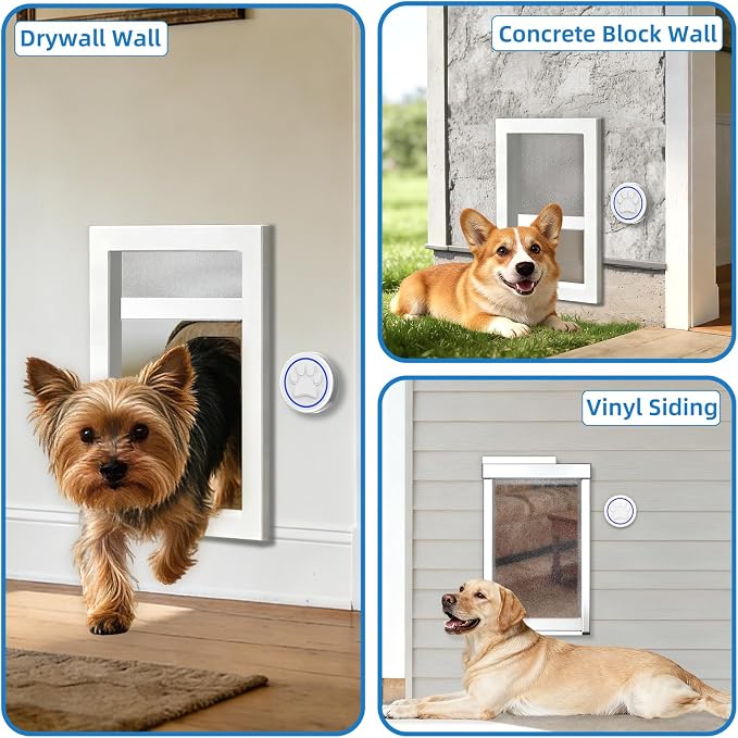 Automatic Dog Door for Wall,Smart Dog Door with Doorbell Active,No Collar | 4 Modes,Electronic Pet Door with Anti-Pinch, Aluminum,Pet-only Access,Telescoping Tunnel,Waterproof Windproof