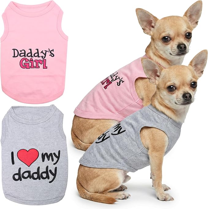 Parisian Pet 2 Pack Dog Shirts – 100% Cotton Shirts for Small Dogs – Sleeveless I Love My Daddy & Daddy’s Girl Dog Clothes – Breathable Summer Pet Apparel - Stretchy and Stylish Puppy T Shirts