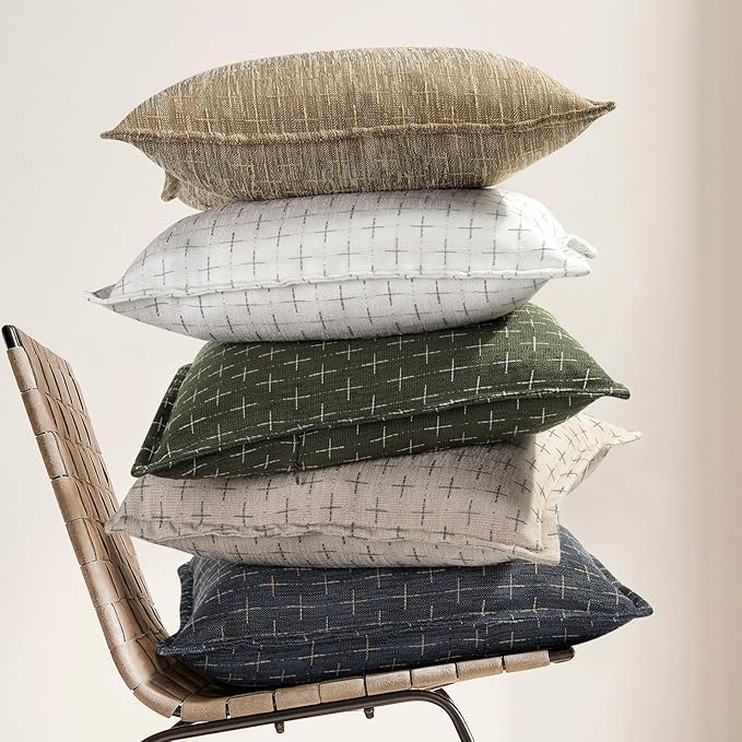 Pillow Covers 20x20 Set of 2 Soft Polyester Textured Pillow Covers with Stylish Flange Edge Cozy Farmhouse Throw Pillows for Couch Bed Sofa Living Room