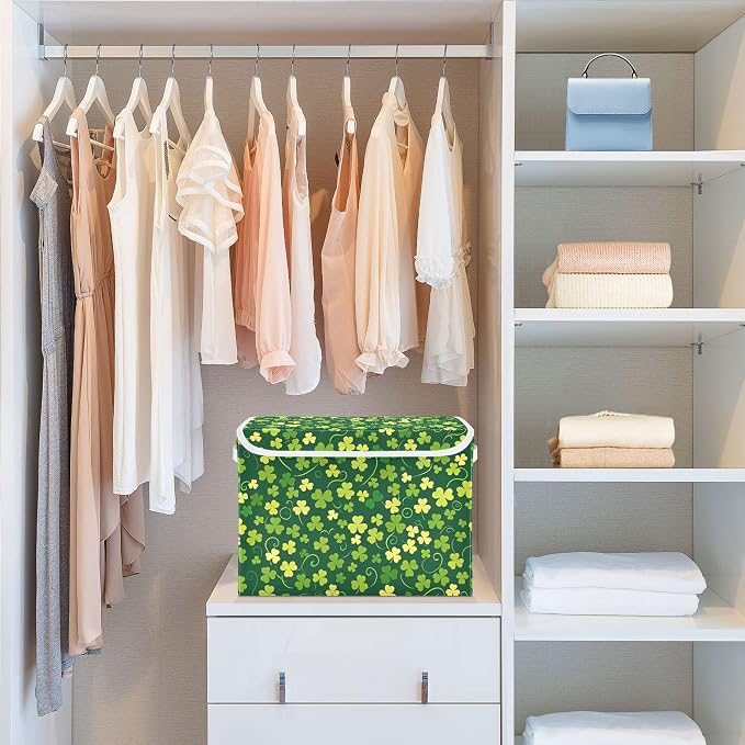 St. Patrick's Day Storage Bins with Lids and Carrying Handle,Foldable Storage Boxes Organizer Containers Baskets Cube with Cover for Home Bedroom Closet Office