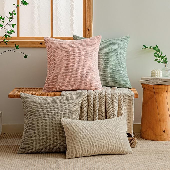 a moment Pink Spring Chenille Throw Pillow Covers 24x24 Inch Pack of 2 Modern Decorative Throw Pillow Cases Farmhouse Cross Covers Modern Home Decor for Sofa Bedroom Living Room