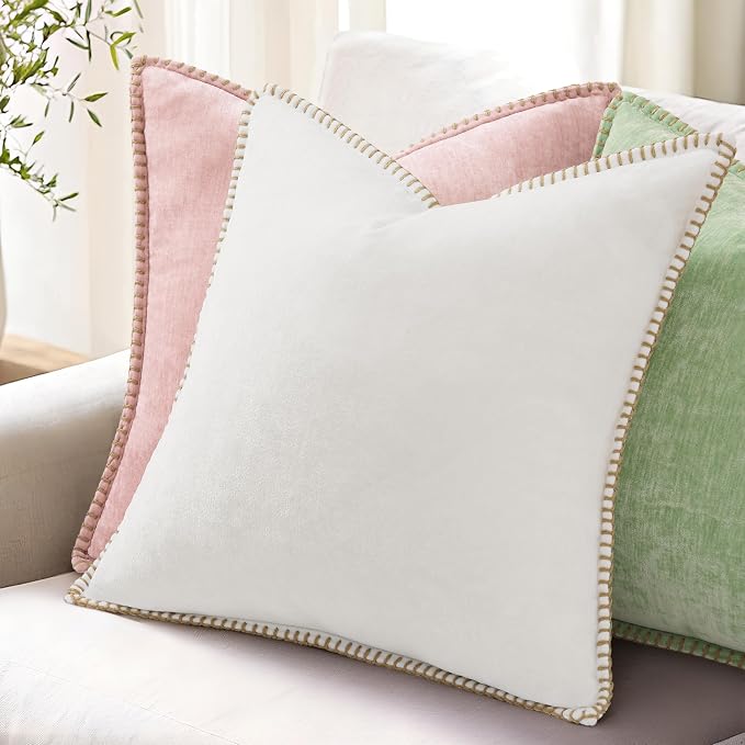decorUhome Soft Chenille Throw Pillow Covers 12x20 Set of 2 Sage Green | Fall Textured Decorative Throw Pillow Cases Stitched Edge Modern Farmhouse Luxury Boho Velvet for Couch Sofa Bed Home Decor