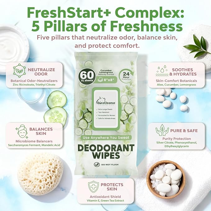 XL Deodorant Wipes for Women - 240 Ct. + 16 Travel Body Wipes Individually Wrapped 8"x8" Odor Eliminator Towelettes for Underarm, Body, Feet - pH Balanced Armpit Smell Remover for Gym & Post Workouts