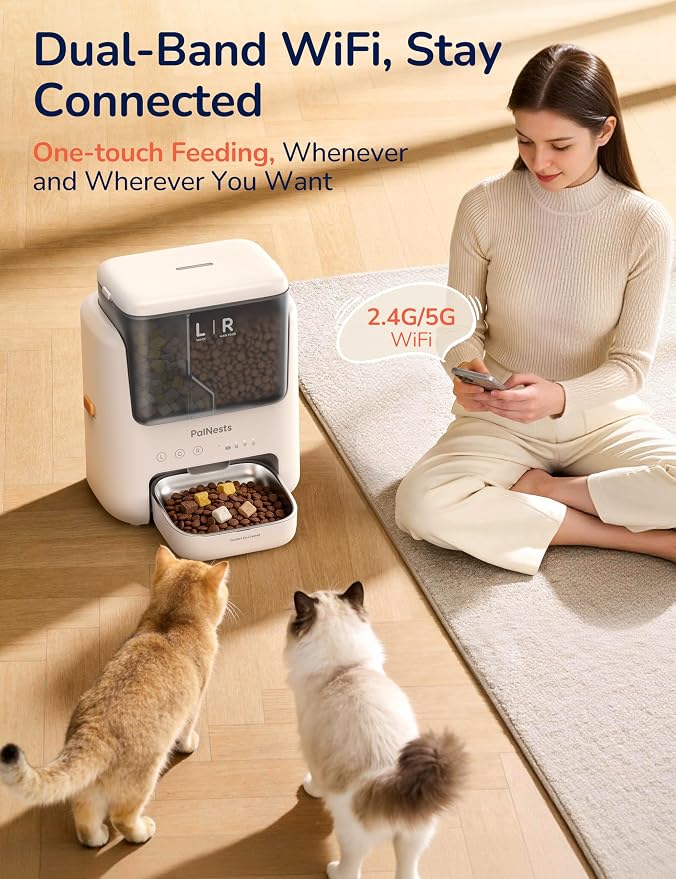 Automatic Cat Feeder 5L Dual Chamber, Timed 10 Meals WiFi | Pet Food Dispense Timed Feeding, 10 Meal Plans per Day, Smart Dry Food Dispenser with 2.4GHz/5GHz Wi-Fi Sardine Color