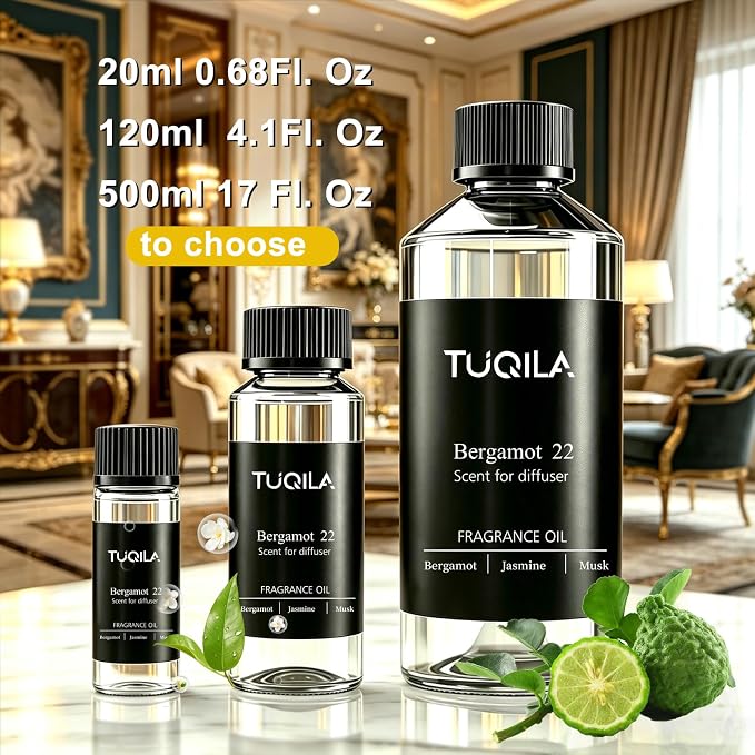 Bergamot 22 Essential Oil 500ML, Long Lasting Scent Oils for Cold Air Diffusers, Luxury Aroma for Home Spa Office, Notes of Bergamot, Lemon, Magnolia, Jasmine, Musk Premium Fragrance Oils