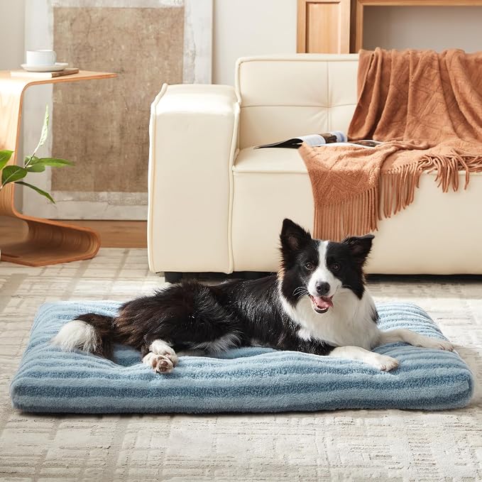 FURTIME Washable Dog Bed Large Sized Dogs, Deluxe Medium Dog Crate Beds | Comfy Fluffy Kennel Pad Anti-Slip Pet Sleeping Mat, Machine Washable Dogs Pillow, 35"x23"x3.5", Blue