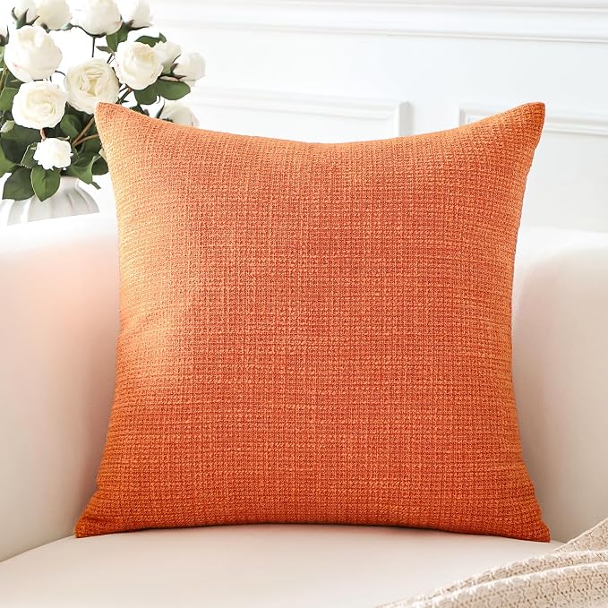 OTOSTAR Linen Throw Pillow Cover Set of 1 Decorative Square Pillowcases Cushion Covers 16x16 Inch for Home Decor Sofa Bedroom Car 40 x 40CM Orange