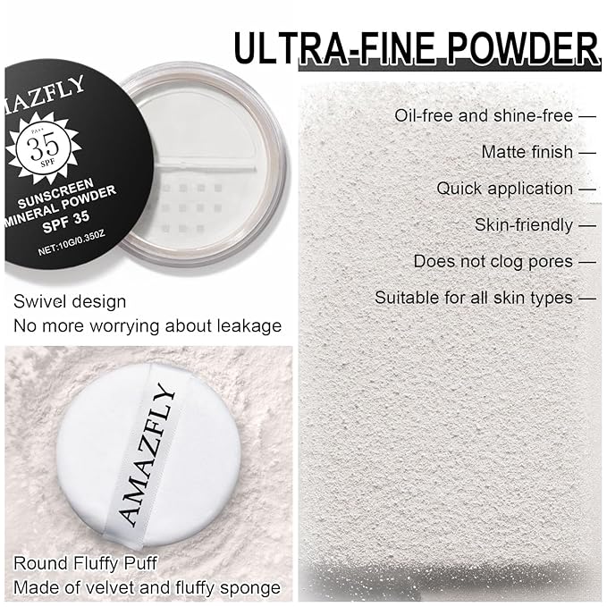 Mineral Setting Powder, SPF 35, Talc-Free Lightweight Loose Powder for a Smooth & Matte Finish - Oil Free, Skin-improving Mineral Blurring Finishing Powder (#03 White Setting Makeup)
