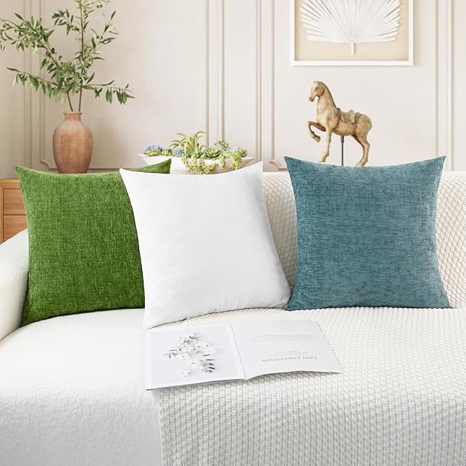 CaliTime Decorative Couch Throw Pillow Covers 24 X 24 Inches True White | Pack of 2, Cozy Chenille Cushion Cases for Sofa Bed Living Room Farmhouse Home