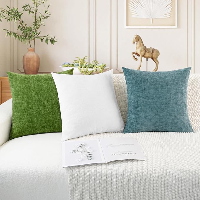 CaliTime Decorative Couch Throw Pillow Covers 18 X 18 Inches True White | Pack of 2, Cozy Chenille Cushion Cases for Sofa Bed Living Room Farmhouse Home
