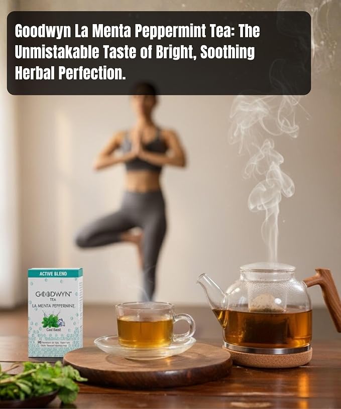 Goodwyn Pure Mint Herbal Tea 20 Tea Bags Individually Wrapped Pure Peppermint, Fresh Green Minty Flavour, Caffeine-Free Chai, Organic Tea, Plastic Free Bags