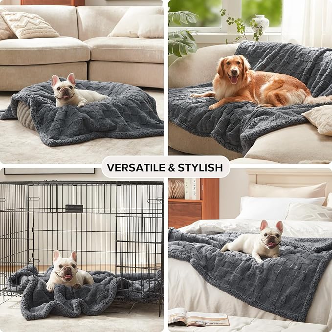 GASUR Waterproof Dog Blankets for Large Dogs, Dog Blanket for Couch Bed, Fleece Pet Blanket for Furniture Sofa Protector, Soft Pet Throw Blankets for Crate Car Outdoor, Washable, Twin 60"x80" Grey