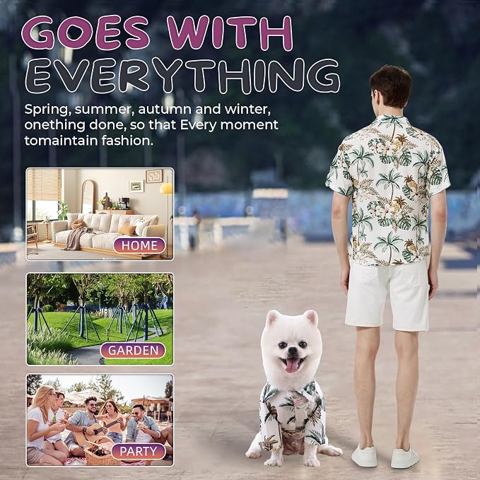 Hawaii Dog Shirt, Pet Summer T-Shirts Dog Style Floral Breathable Cool Clothes Hawaiian Shirts for Small Dogs and Cats Owner and Pet Shirts are Sold Separately