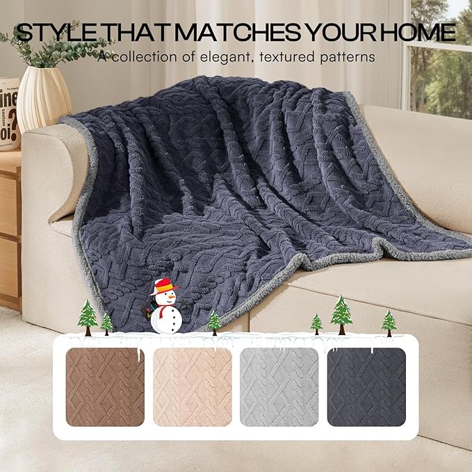 Luciphia Waterproof Dog Blanket, Reversible Sherpa Fleece for Couch Cover | Reversible waterproof pet blanket with soft Sherpa fleece machine washable protect couch bed car, Dark Grey 65" x 57"