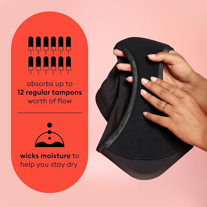 Thinx for All Period Underwear, Everyday Comfort Brief, Holds Up to 12 Regular Tampons*, Period Panties, Leakproof, Reusable & Controls Odor, Black, 2 Pack, L