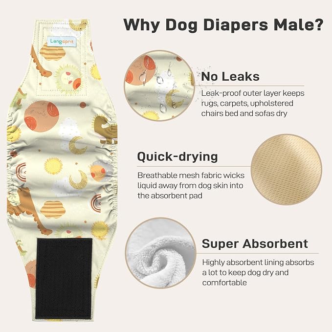 Langsprit Small Male Dog Diapers for Doggie Puppy,Reusable Belly Bands for Male Dogs Wraps,Washable Doggy Dog Diapers Medium Large in Incontinence 5 Pack (Cute Animals, X-Large)