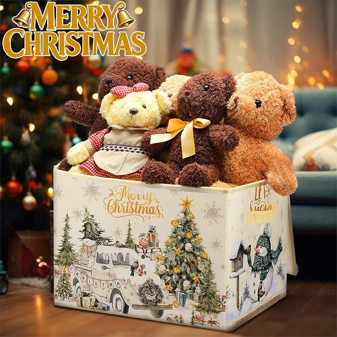 Briwooody Christmas Storage Bin with Lid and Carrying Handle Christmas Foldable Storage Box Large Xmas Decorative Collapsible Container Basket for Organizing Closet Home Bedroom Gift(Truck)