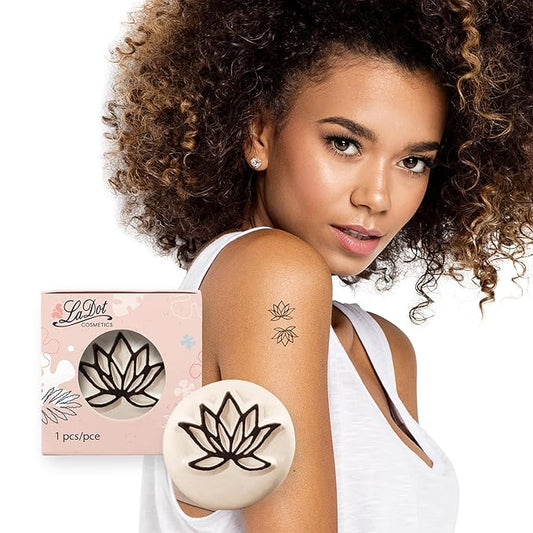 LaDot Temporary Tattoo Stamp– Easy-to-Use Reusable Ceramic Skin Stamp for Creating Custom Temporary Tattoos – Fun Body Art Tool for Parties, Events, and Festivals (Lotus Flower, Small)