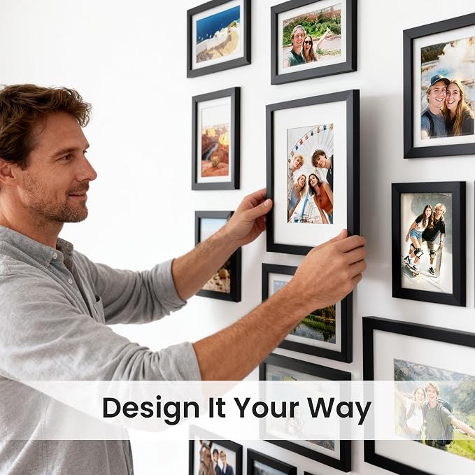upsimples Picture Frames set of 19, Including 8x10, 5x7, 4x6 Black Frame | Multi Picture Frames Collage Wall Decor, Gallery Wall Frame Set, Gift For Christmas, Mothers' day, Wedding, Dorm, Living Room