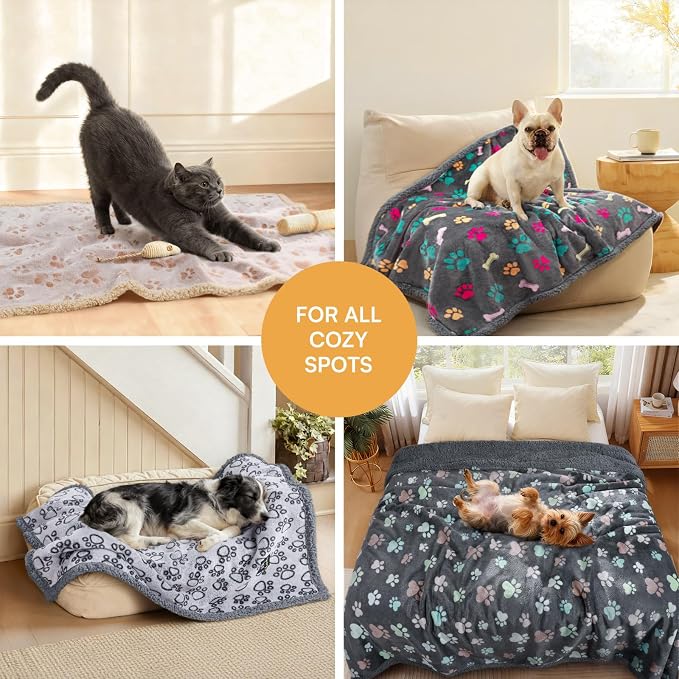 Luciphia Waterproof Dog Blanket Reversible Sherpa Fleece for Small Dogs Cat | Soft Print Pet Blanket Washable Pee Proof, Furniture Protector for Couch Sofa Bed Car, Cozy Throw (40" x 28", Grey)