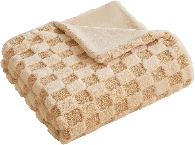 Luxury 3D Checkered Throw Blanket Reversible Thick Warm Blankets for Couch | Soft Velvet Flannel Fuzzy Plush Gift for Women