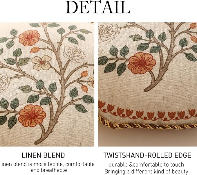 Designer Elegant Linen Throw Pillow Cover,Diameter 16"-Flora B | Vintage French Round Decor Pillow Cover,Concealed Zipper Design,Floral Pattern,Sofas,Bedroom,Living Room,Lounge Chairs