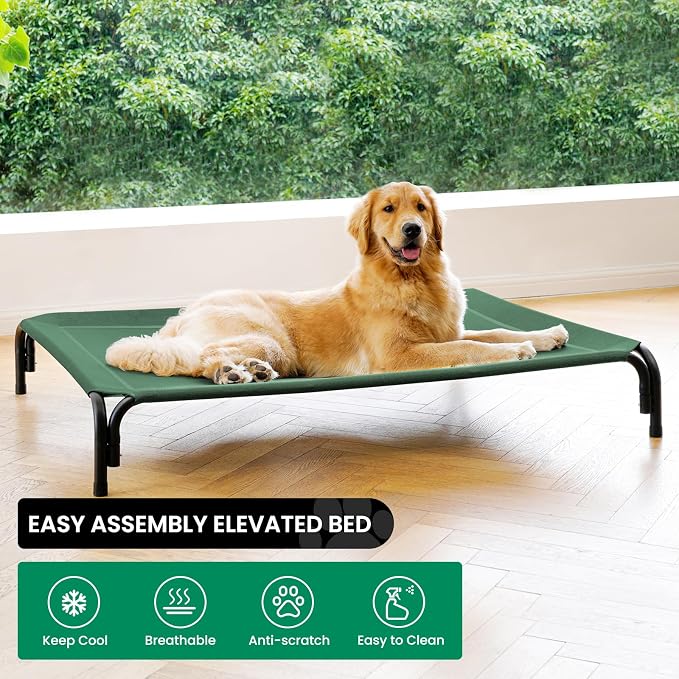 Elevated Dog Bed Outdoor Cooling Raised Cot for XL Dogs, Green 48.8in | Tool-Free Installation; Washable Cooling Breathable Mesh; Anti-Slip Feet; Indoor & Outdoor Use
