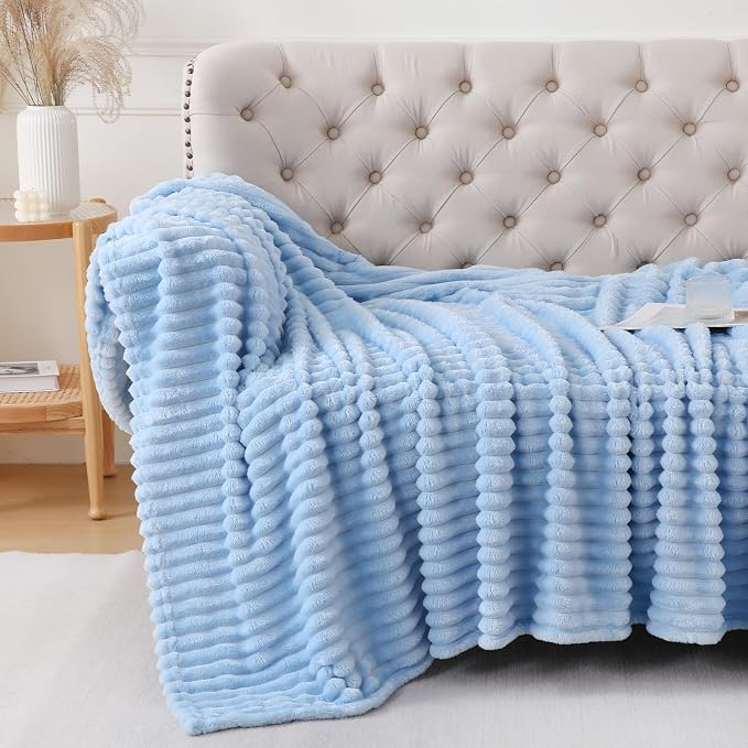 Light Blue Throw Blanket for Couch Sofa 50x70 inches Striped Design | Fleece Blankets Room Home Decor Lightweight Plush Soft Cozy Gifts for Women Mom
