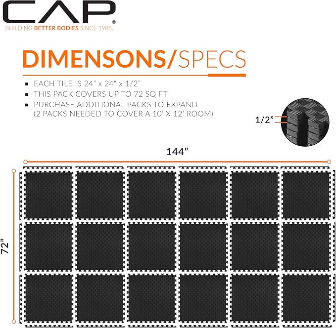 CAP Puzzle Exercise Mats | 1/2” Thick EVA Interlocking Foam Tiles for Home Gym Flooring | Multiple Options