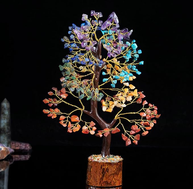 Crocon Seven Chakra Crystal Tree of Life for Positive Energy Feng Shui Money Tree Bonsai Gem Stone Home Decor Thoughtful Birthday Gifts for Women Mother Sister Housewarming Gift New Home Present