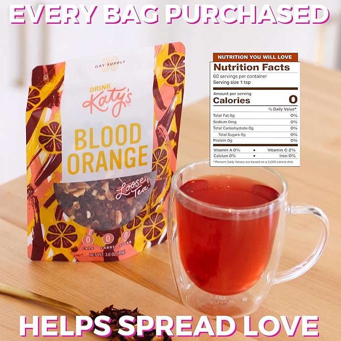 Katy’s Blood Orange Loose Tea - Hibiscus, Orange & Rose Hips - Loose Leaf Herbal Tea, Caffeine-Free, Sugar-Free - Hot or Iced Tea - 30+ Cups