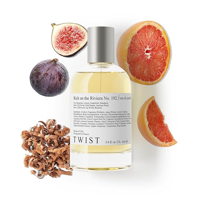 Twist Rich on the Riviera No. 192 - Inspired by Acqua Di Parm. Fico Di Amalfi, Long-Lasting Perfume for Women and Men, Fig & Citrus Fragrance, Paraben-Free, Clean, Unisex – Spray 100 ml | 3.4 fl. oz.